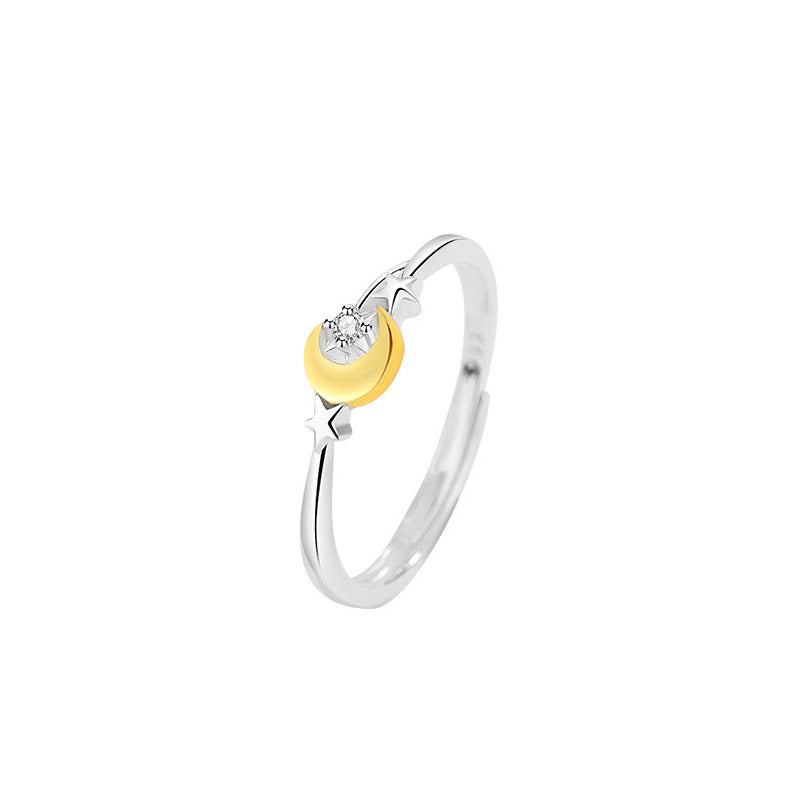 999 Silver Sun Moon Star Couple Ring - Silvery