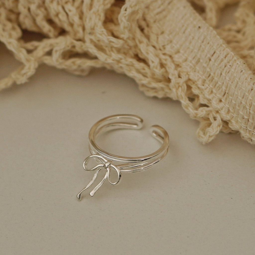 925 sterling silver bowknot ribbon ring