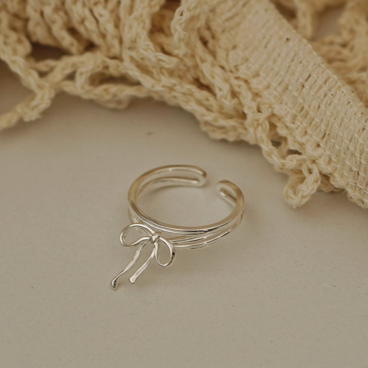 925 sterling silver bowknot ribbon ring