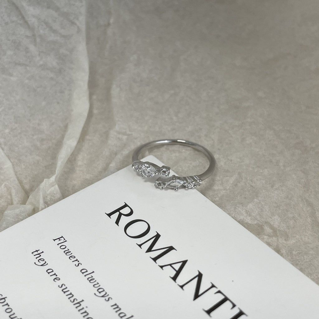 999 sterling silver shiny zirconia open ring - silvery