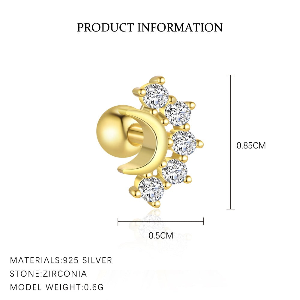 S925 Sterling Silver Zircon Round-Stud Earrings