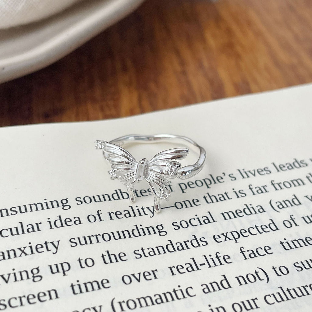 925 sterling silver butterfly ring - silvery