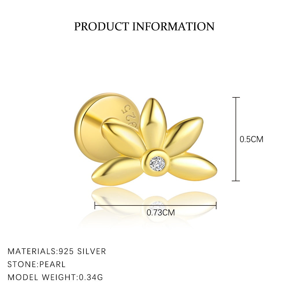 S925 Sterling Silver Flat-Back Zircon Stud Earrings