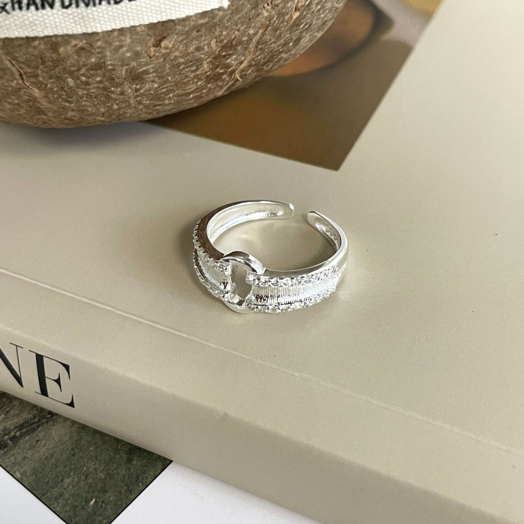 S925 sterling silver ring, retro heavy-duty O-shaped locking ring