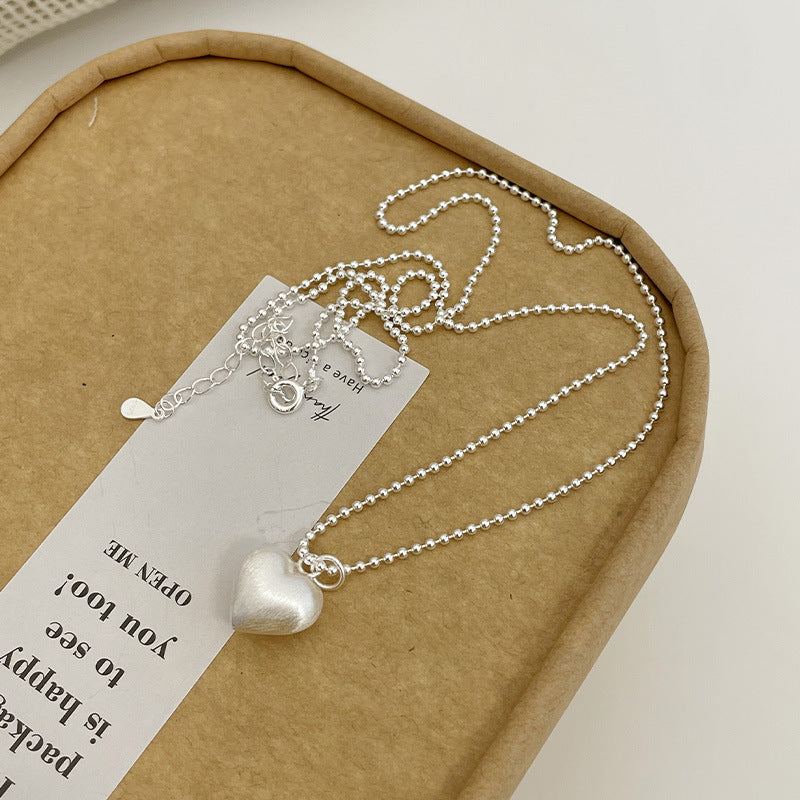 925 sterling silver heart-shaped pendant long necklace - silvery