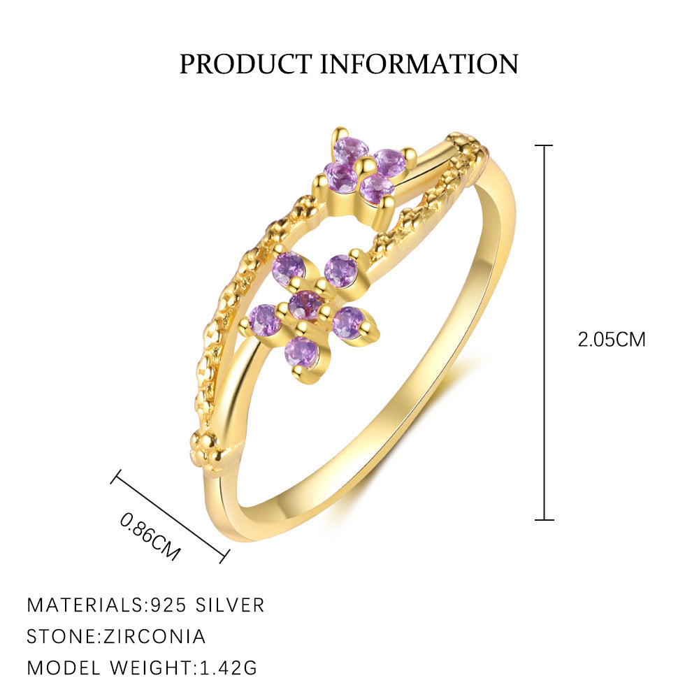 S925 Sterling Silver Open Ring with Colorful Sparkling Zirconia