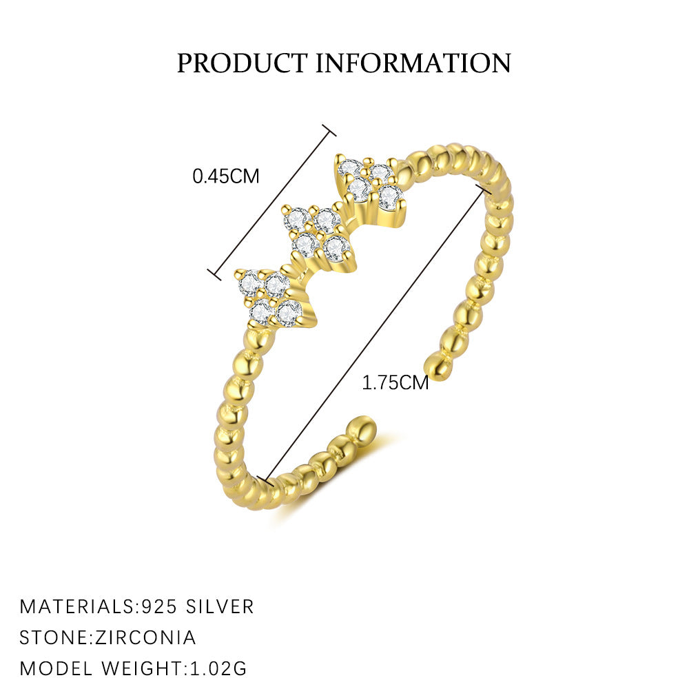 S925 Sterling Silver Open Ring with Zirconia