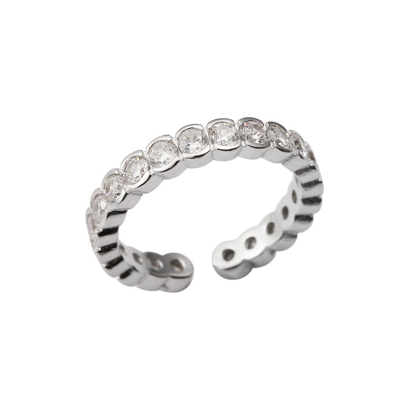 925 sterling silver zircon inlaid open ring - silvery