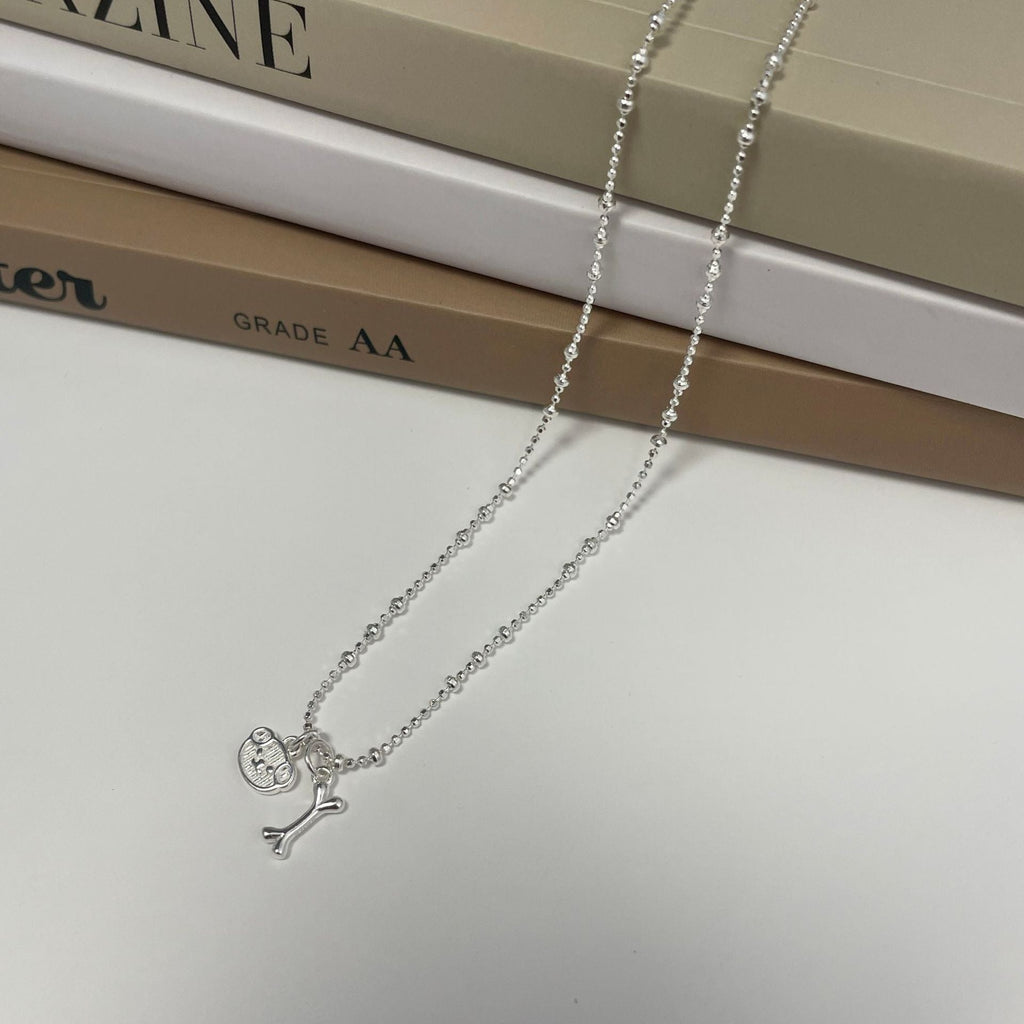 S925 sterling silver cute little dog bone pendant necklace