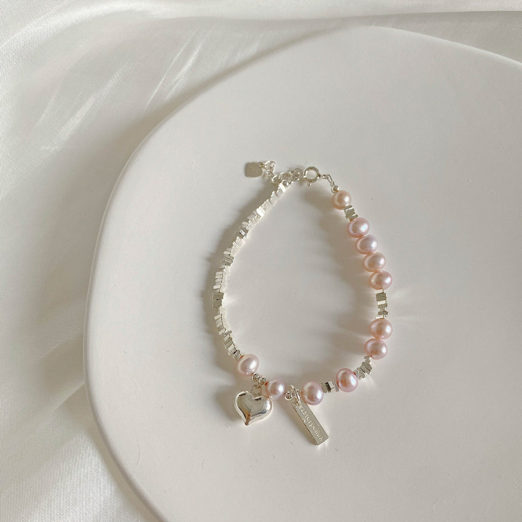 925 sterling silver freshwater pearl heart pendant bracelet