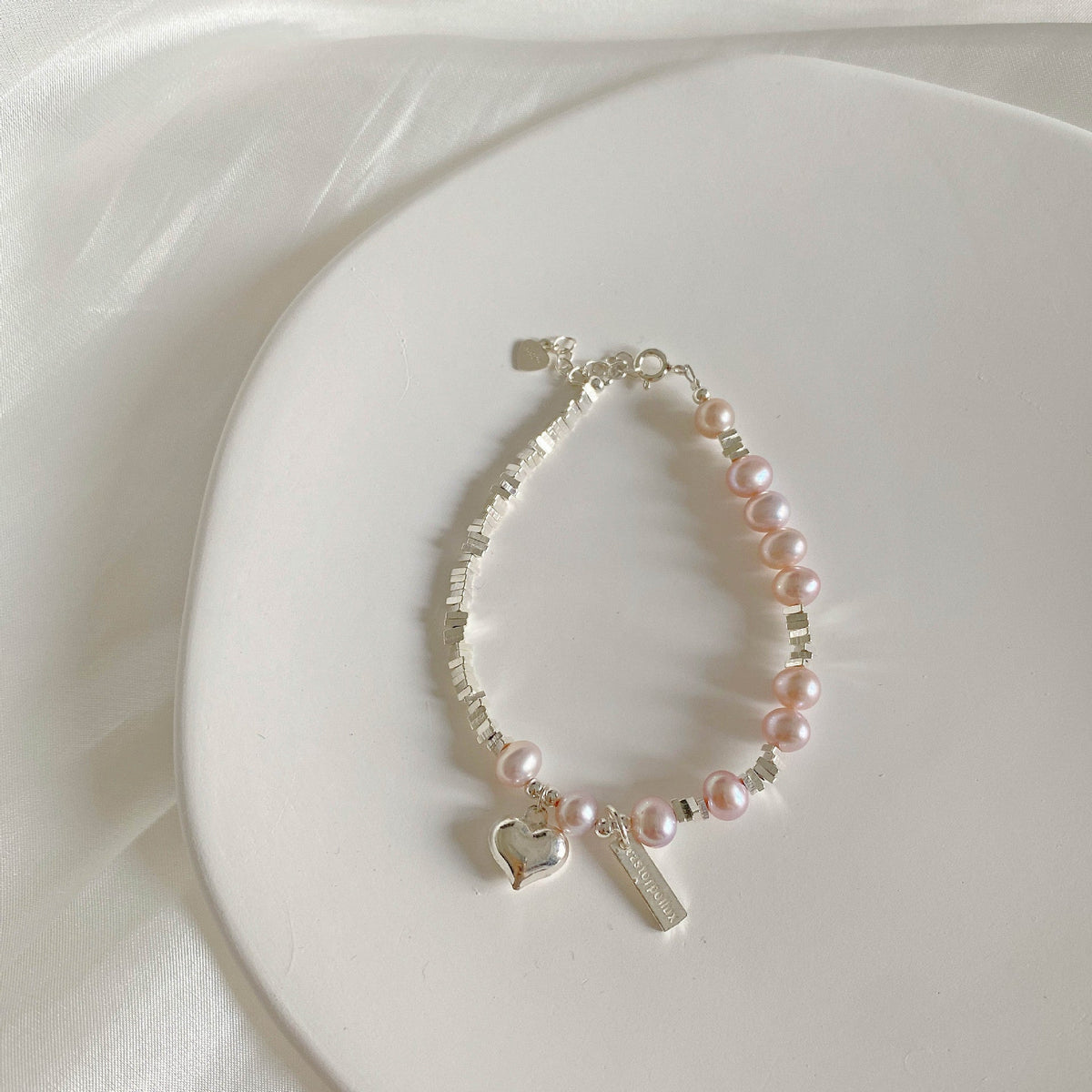 925 sterling silver freshwater pearl heart pendant bracelet