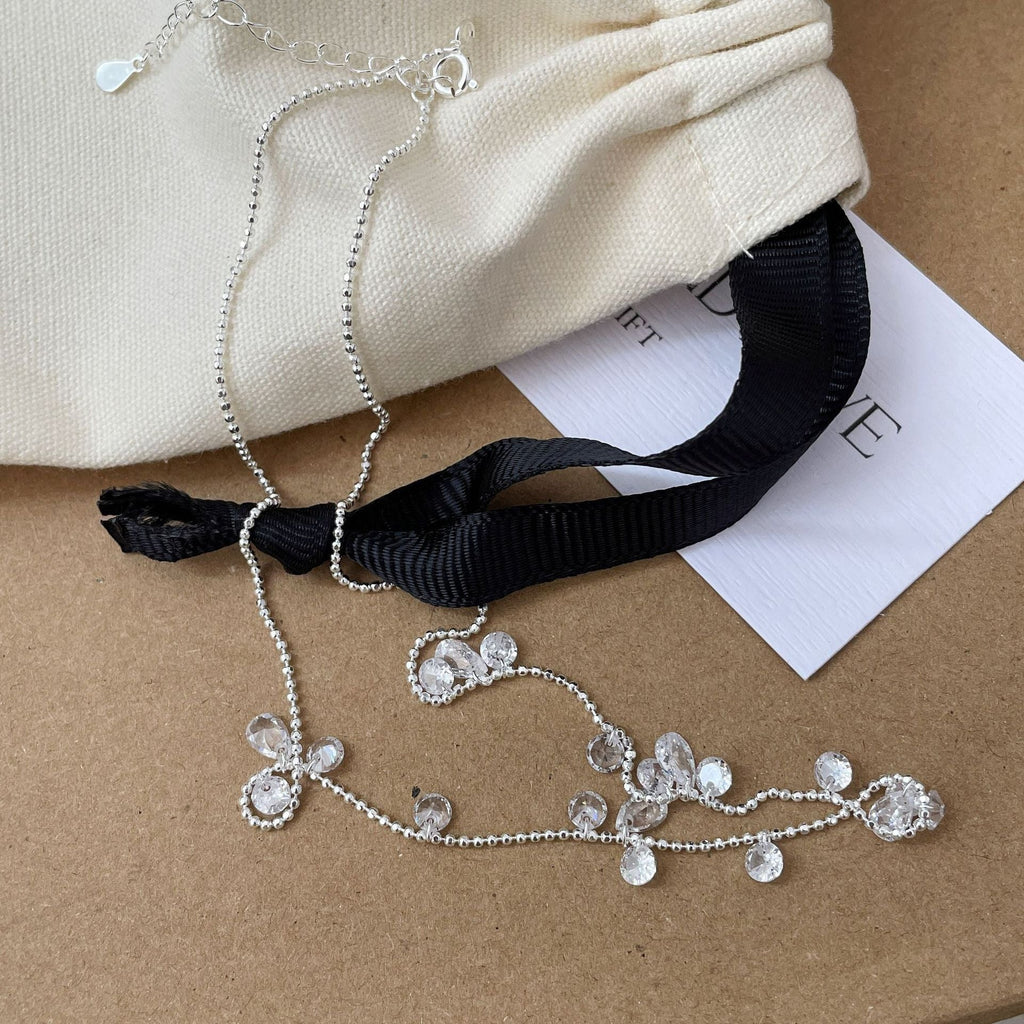 S925 Silver Sparkling Zirconia Necklace - Silvery
