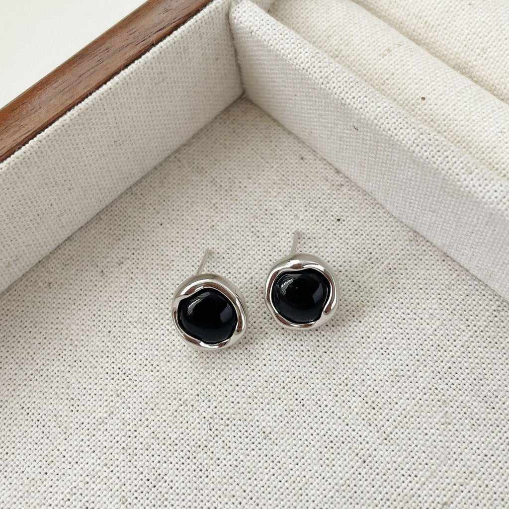 S925 sterling silver black agate earrings