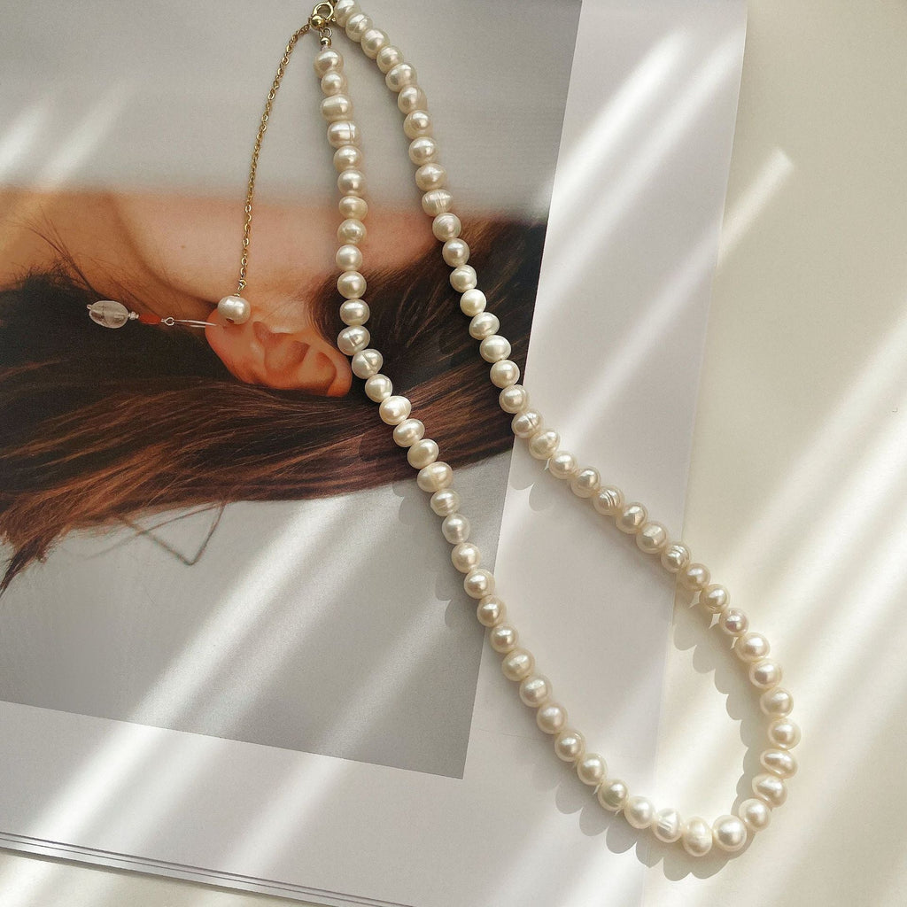 S925 pure silver freshwater pearl bead necklace