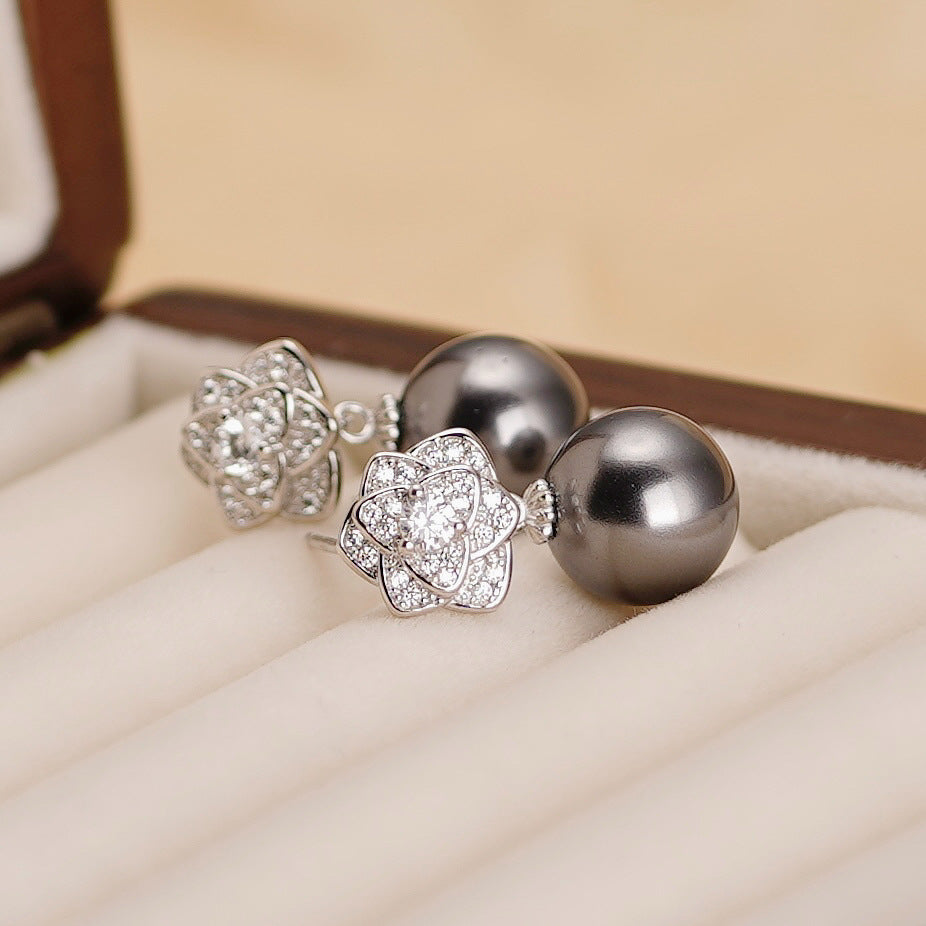 S925 sterling silver pearl earrings - silvery