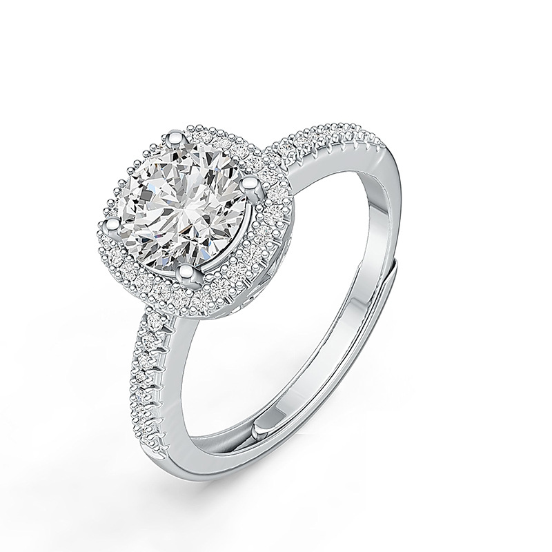 S925 Silver Small Square Ring with Moissanite Halo Setting