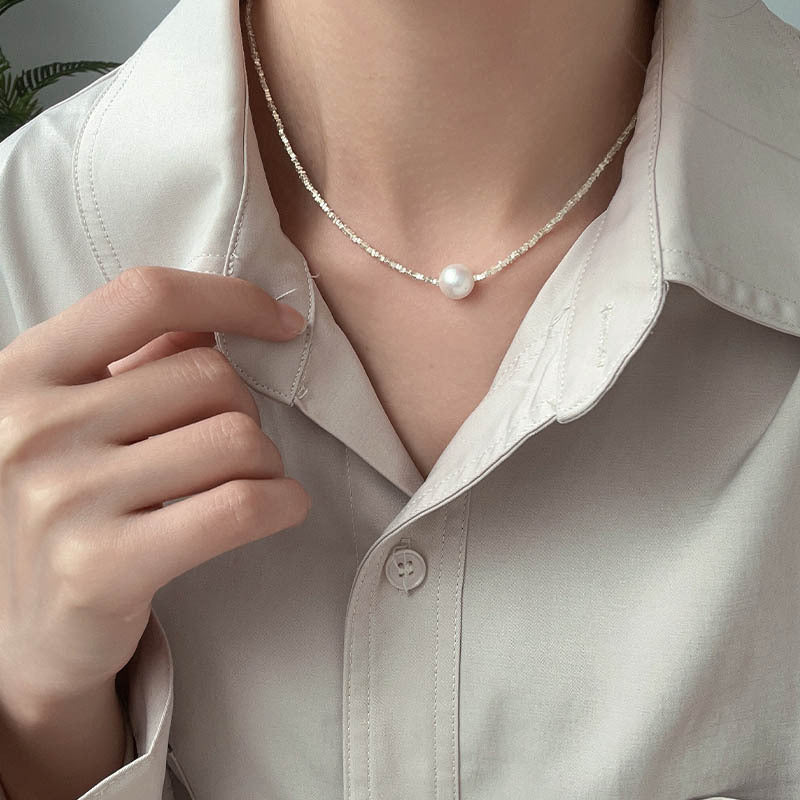 925 sterling silver pearl necklace - silvery
