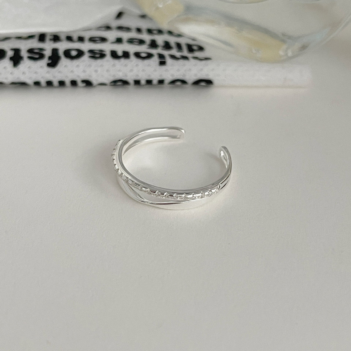 S925 Pure Silver Simple Double Layer Sparkling Zirconia Ring - Silvery