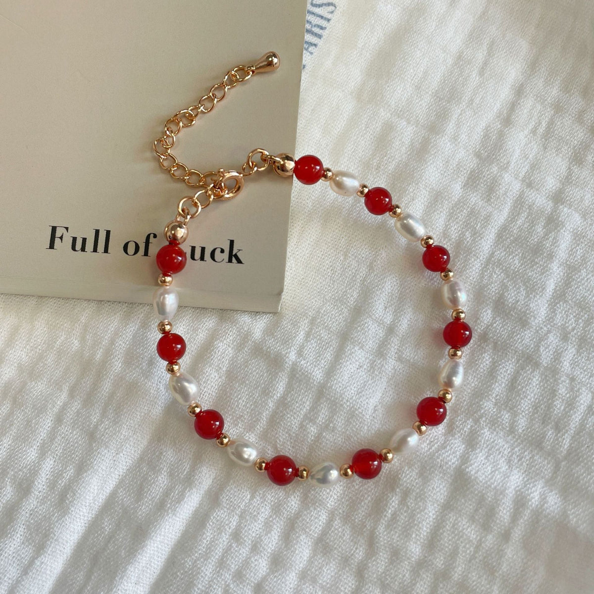 S925 sterling silver freshwater pearl red agate bead bracelet