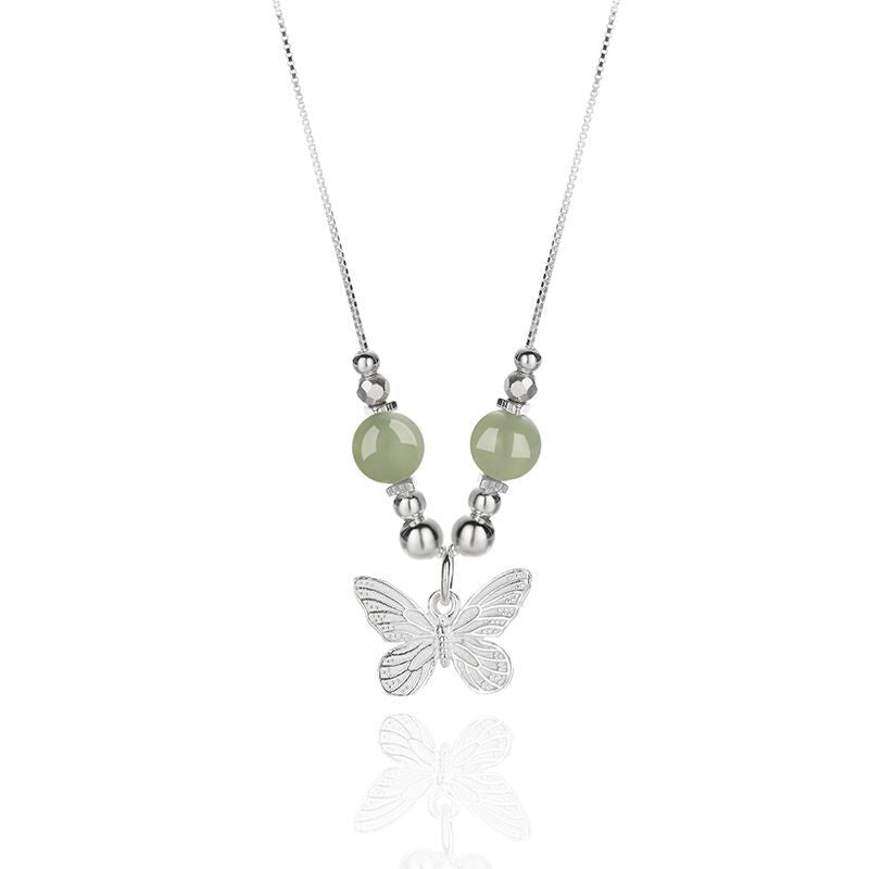 925 sterling silver butterfly pendant necklace - silvery