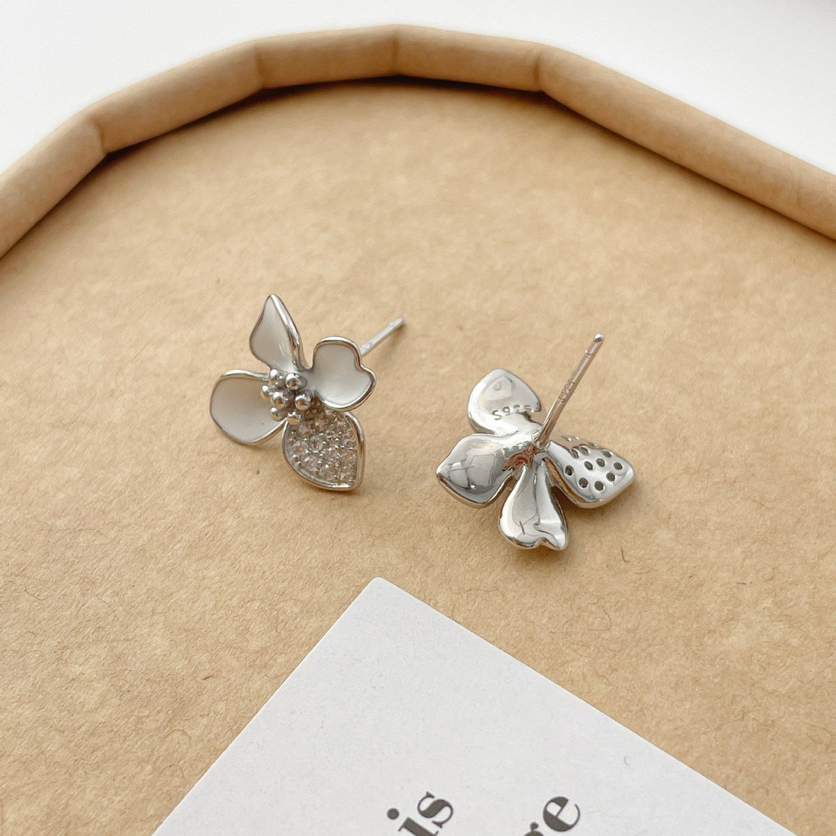 925 sterling silver four petal flower earrings