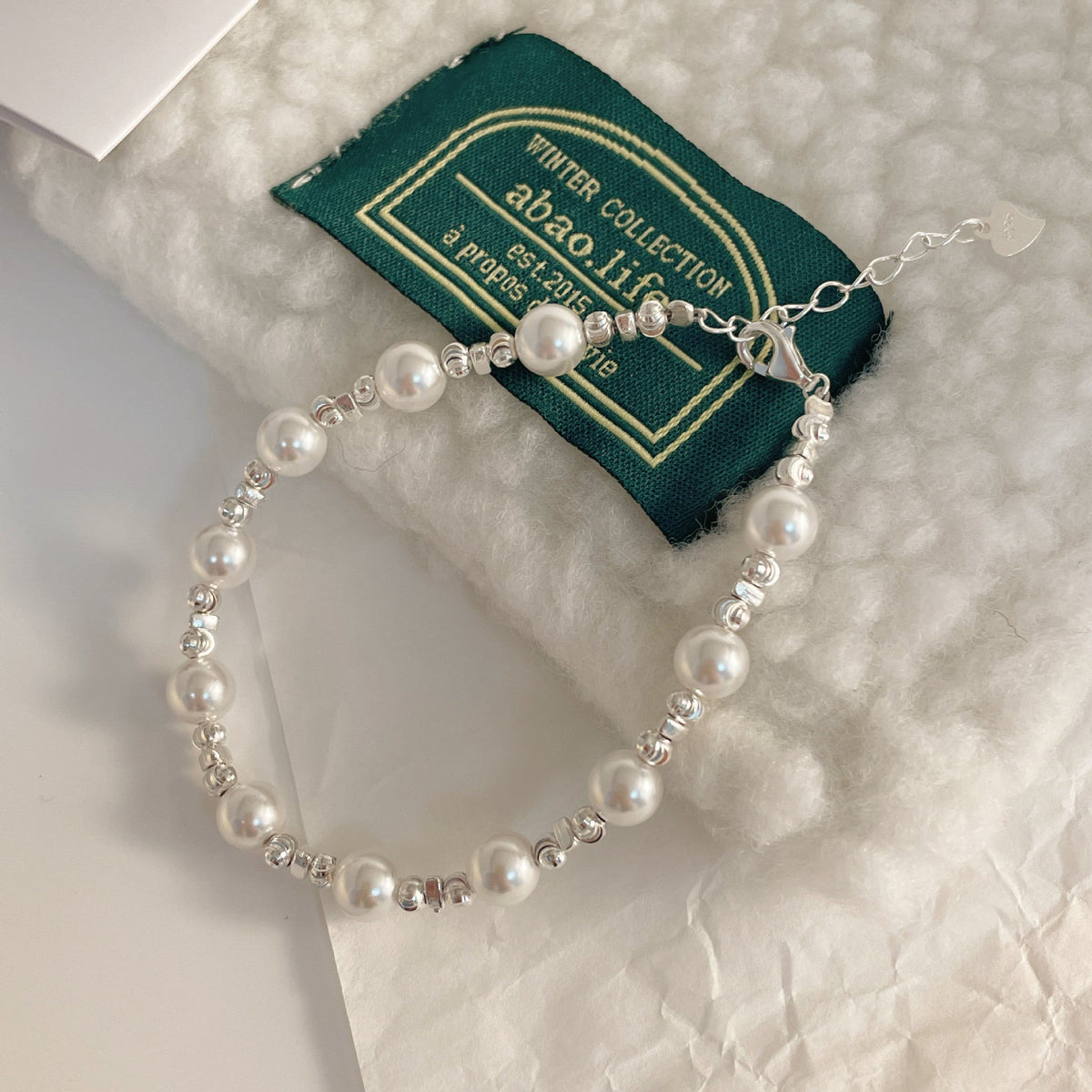 925 sterling silver pearl bracelet - silvery