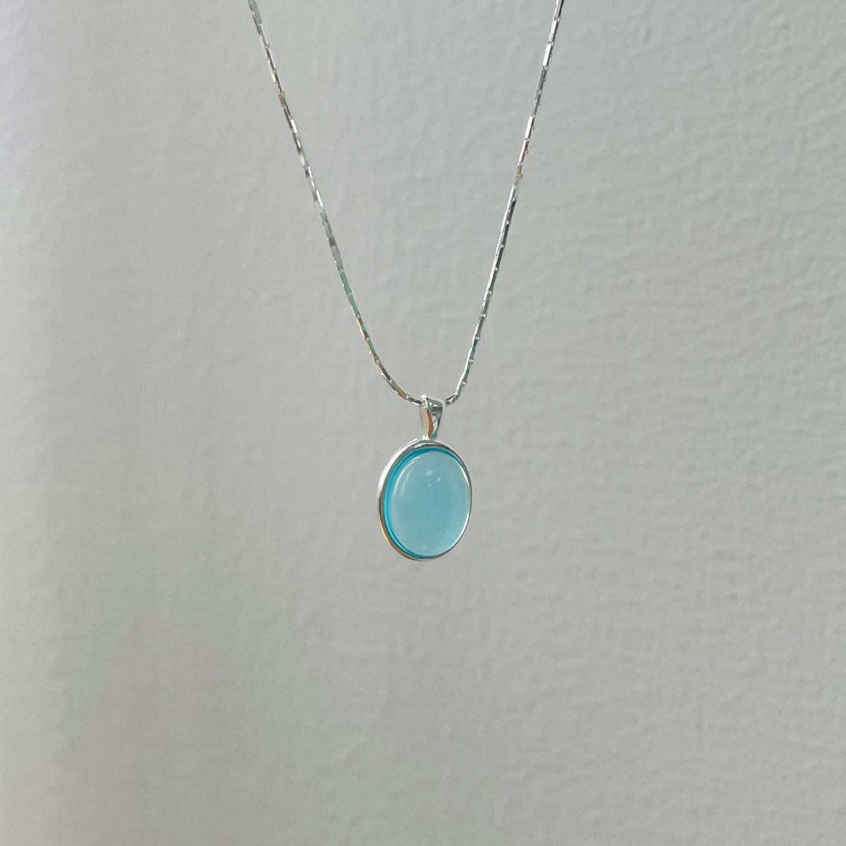 S925 Silver Sea Sapphire Pendant Necklace - Silvery