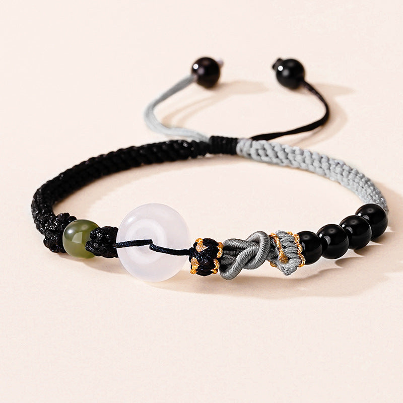 Jade pulp safety buckle couple woven rope bracelet