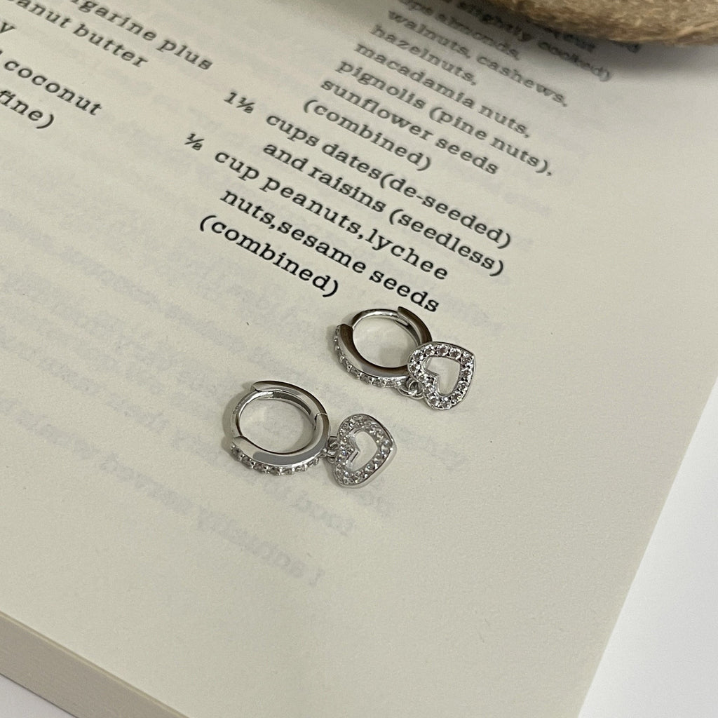 925 sterling silver heart pendant earring - silvery