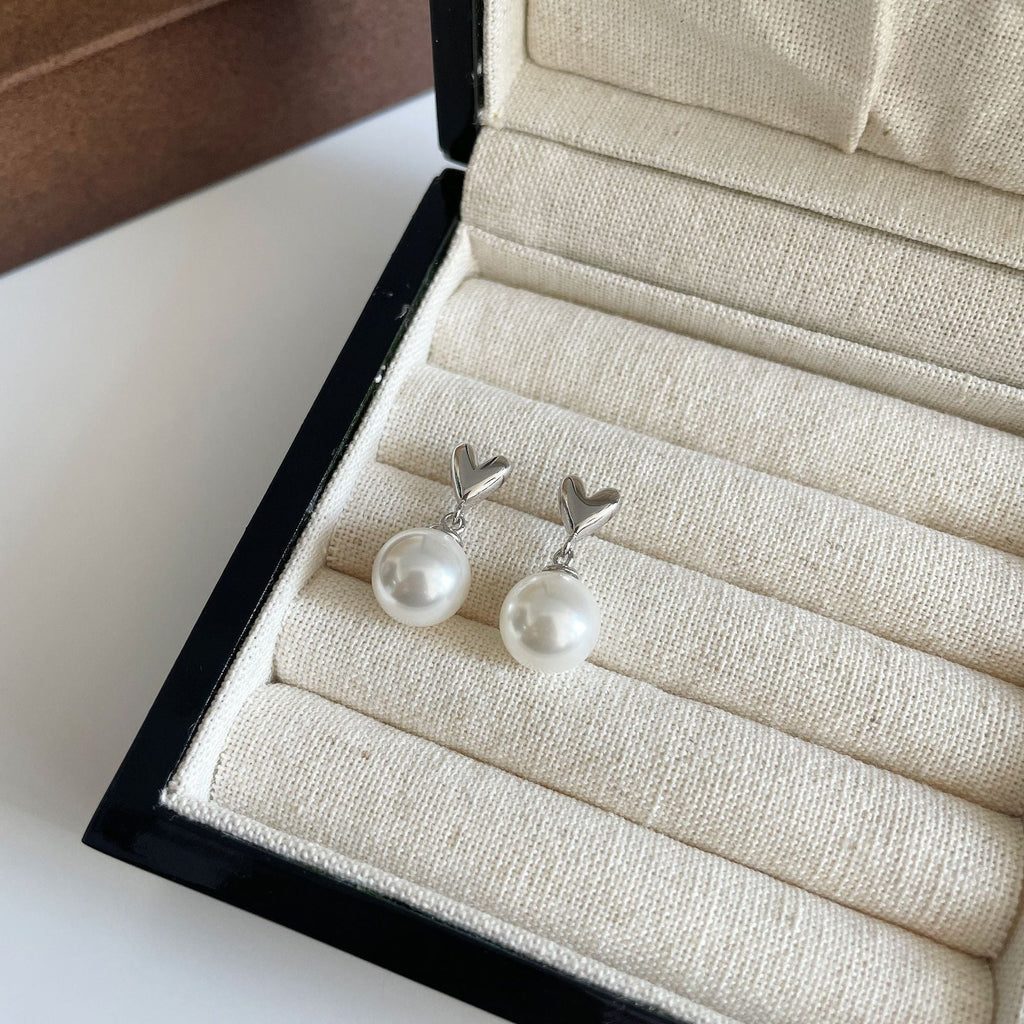 S925 sterling silver pearl earrings - silver