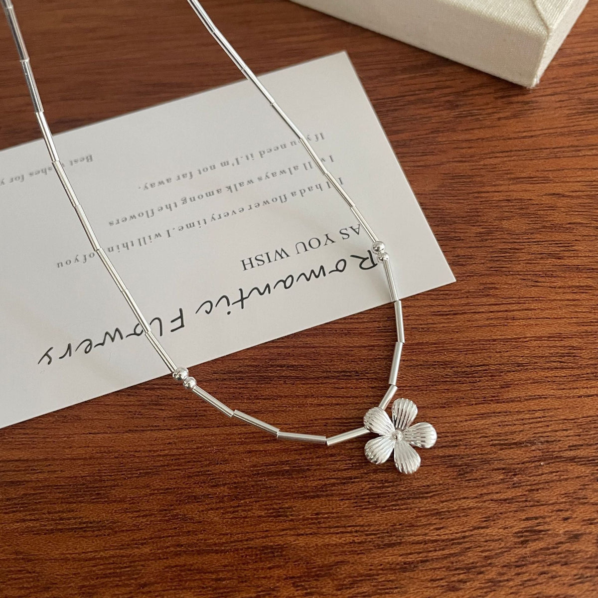 925 sterling silver flower pendant necklace - silvery