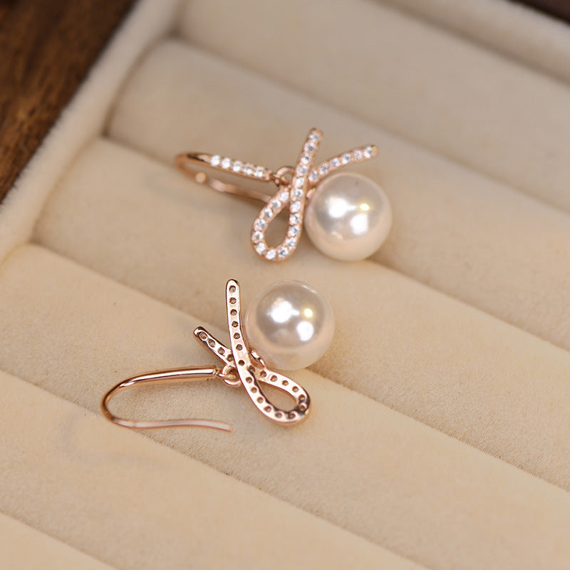 925 sterling silver bow imitation pearl pendant earrings
