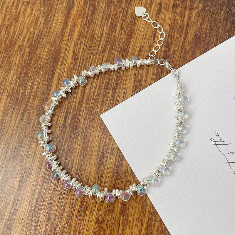 925 sterling silver glass bead bracelet - silvery