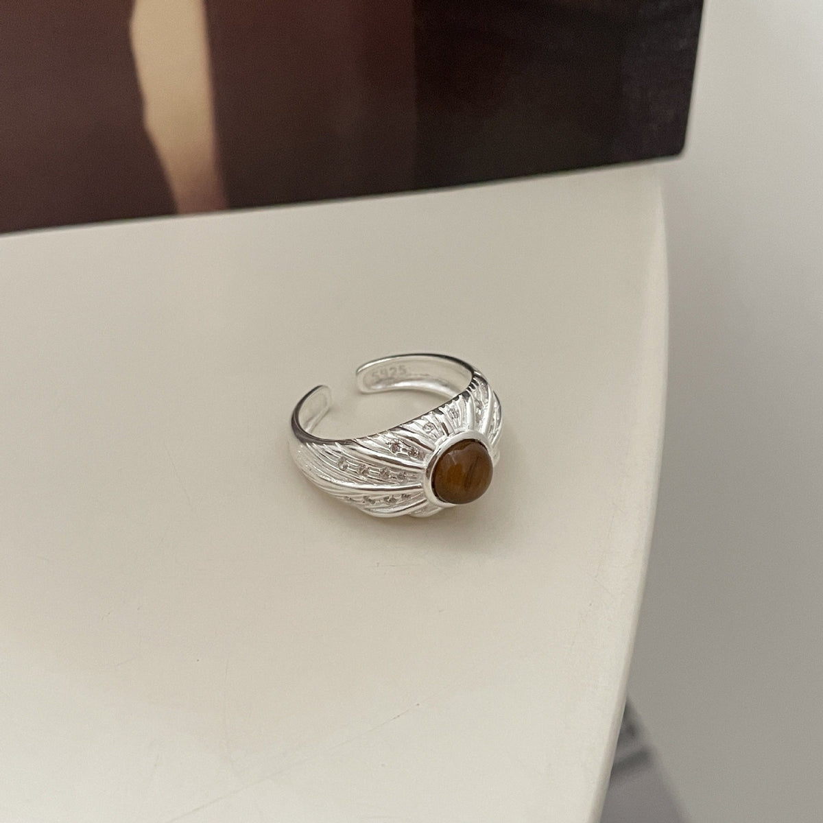 S925 pure silver tiger's eye ring