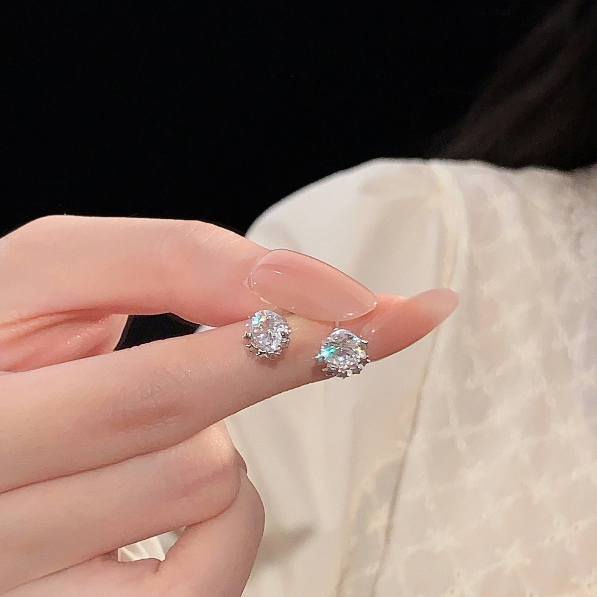 S925 sterling silver shiny zircon earrings