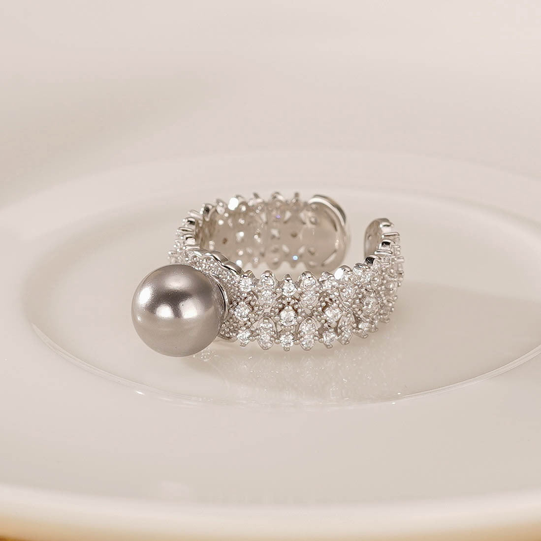 925 sterling silver pearl ring - silvery