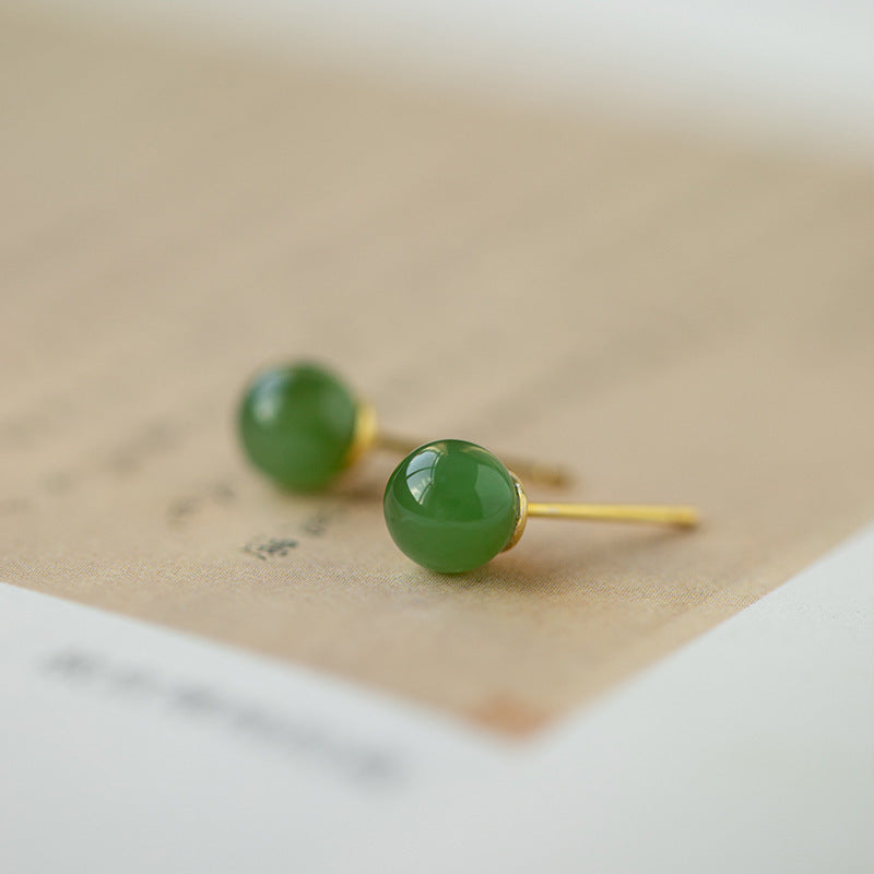 S925 Sterling Silver Natural Hotan Jade Earrings