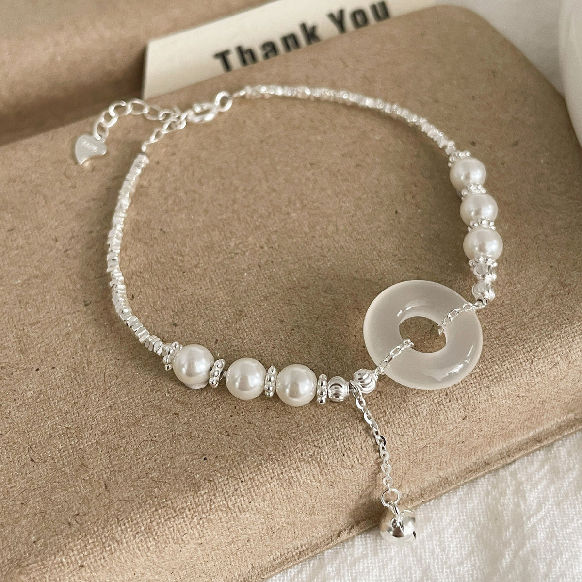 925 sterling silver white jade marrow bracelet - silvery