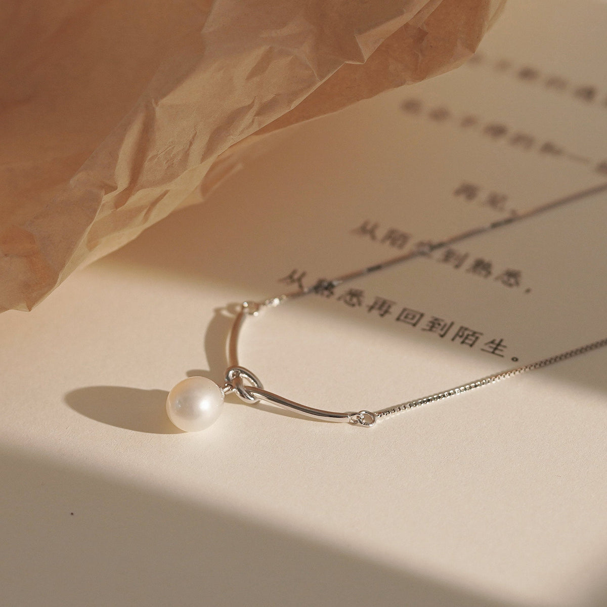 S925 pure silver single freshwater pearl knot necklace