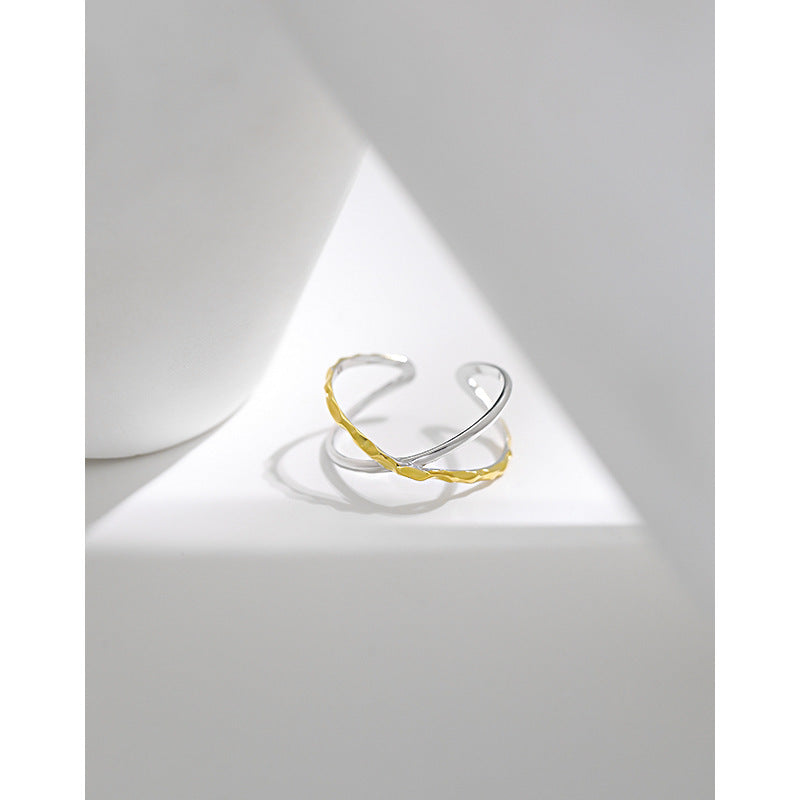 Two-Tone Crisscross Open Ring – wholesale silver rings