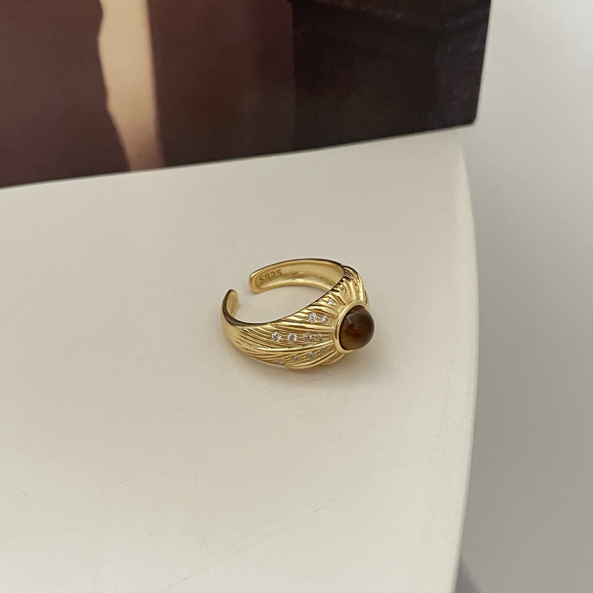 S925 pure silver tiger's eye ring