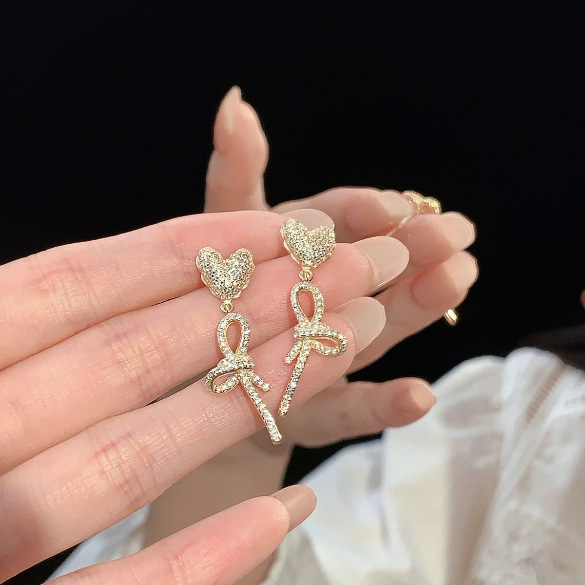 925 sterling silver heart-shaped long earrings