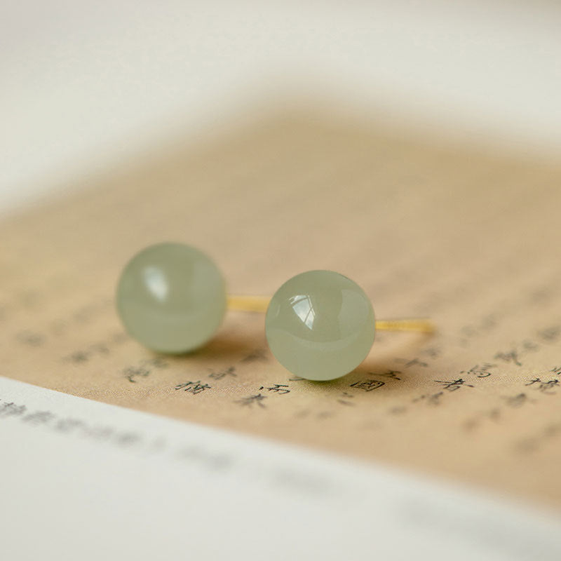 S925 Sterling Silver Natural Hotan Jade Earrings