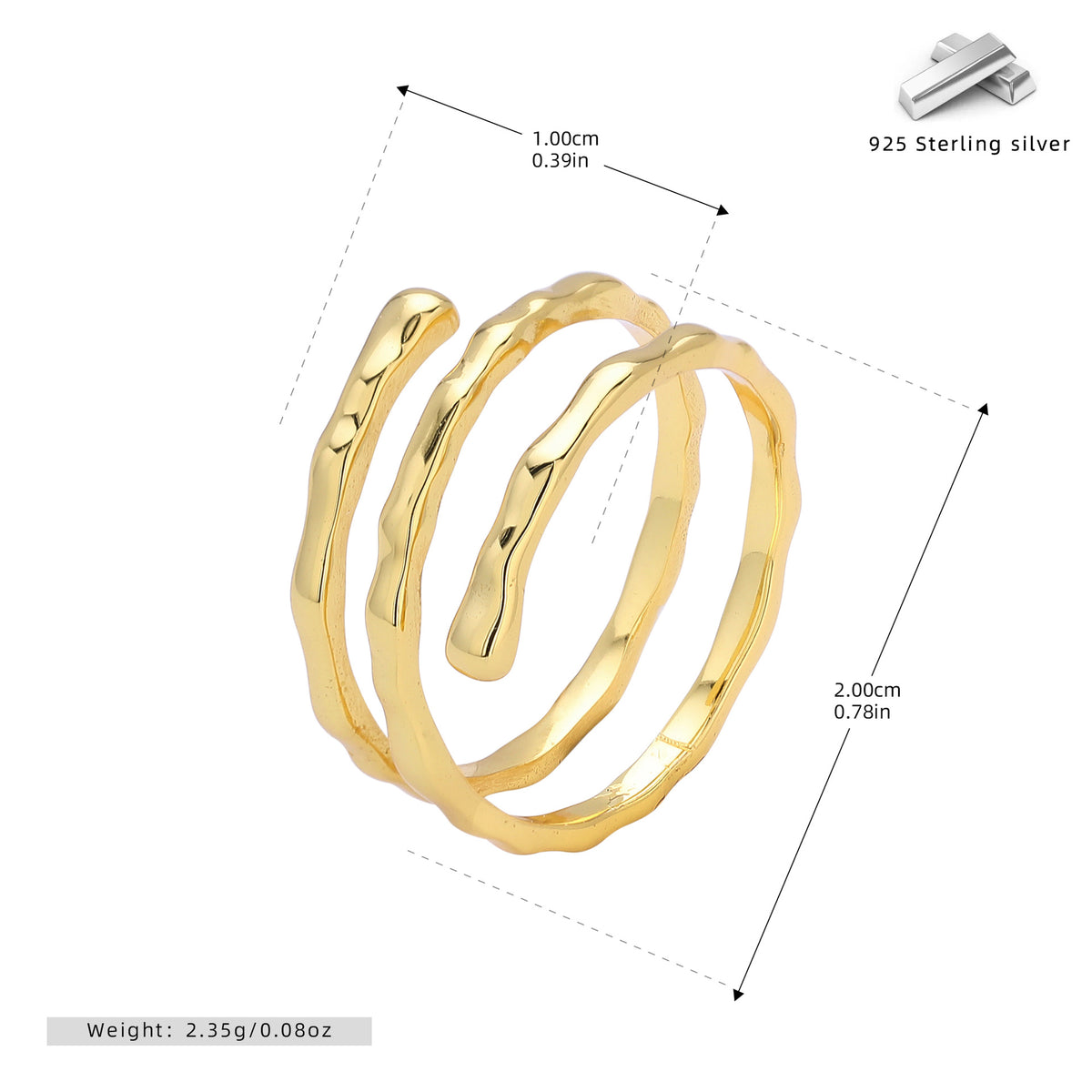S925 sterling silver ring with multi-layered pleats