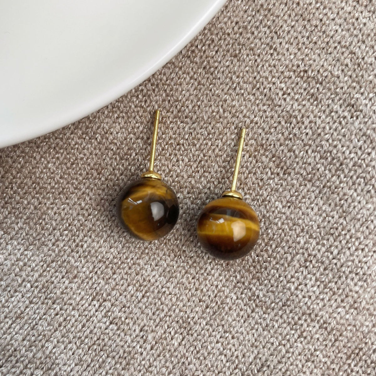 925 sterling silver tiger eye stone earrings - golden