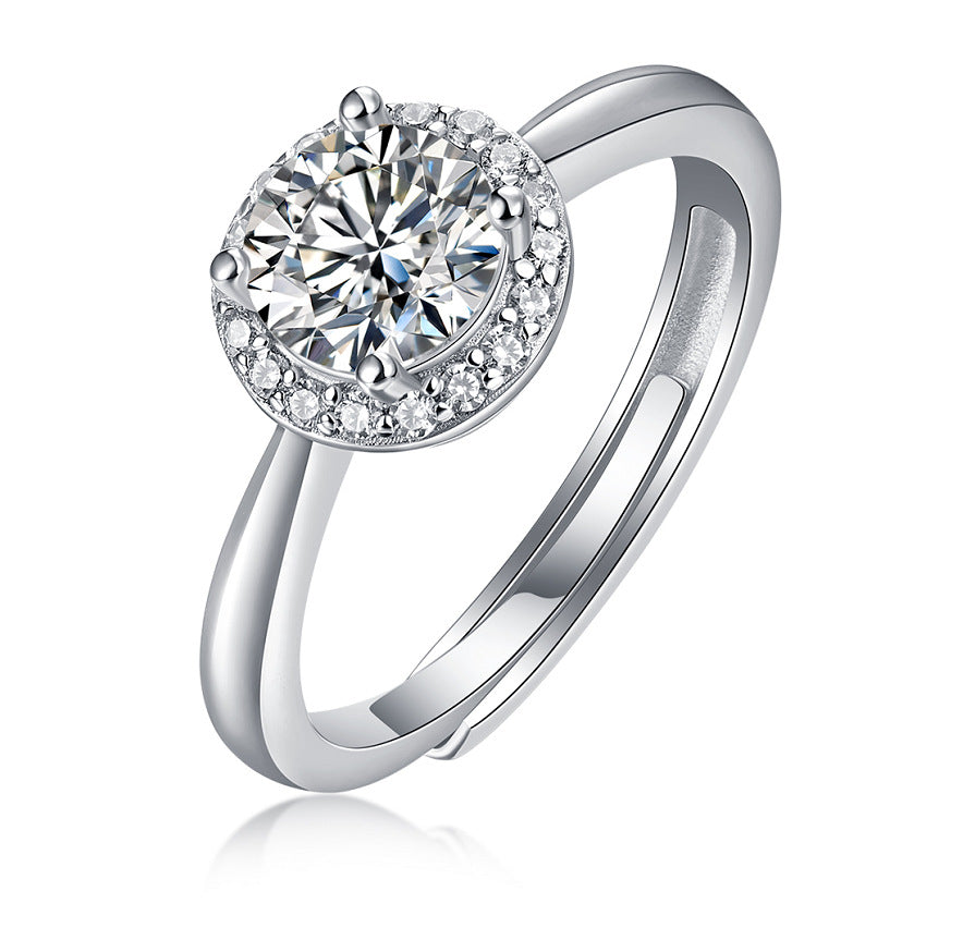 S925 Silver Small Square Ring with Moissanite Halo Setting