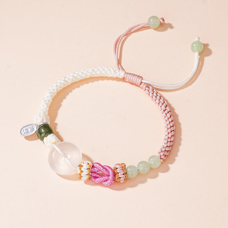 Jade pulp safety buckle couple woven rope bracelet