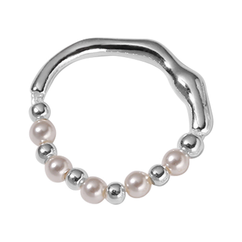 925 sterling silver pearl irregular design ring - silvery