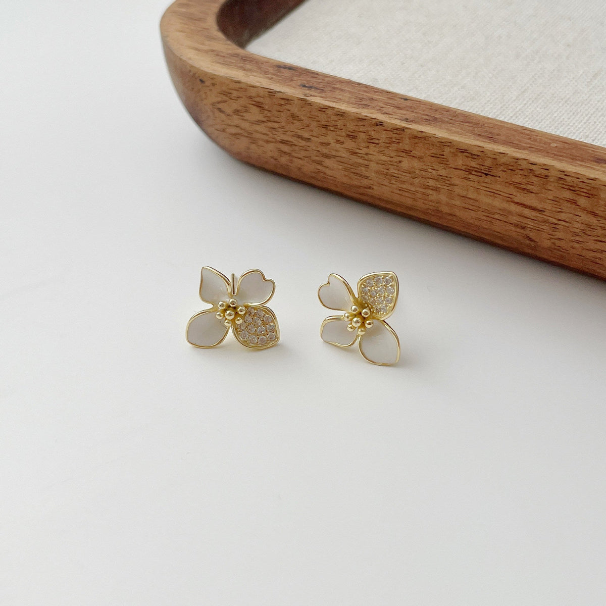 925 sterling silver four petal flower earrings