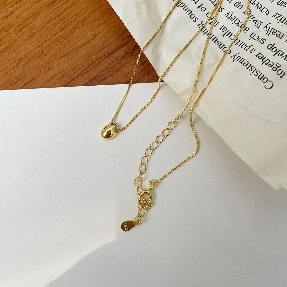 S925 silver oval silver bean pendant necklace